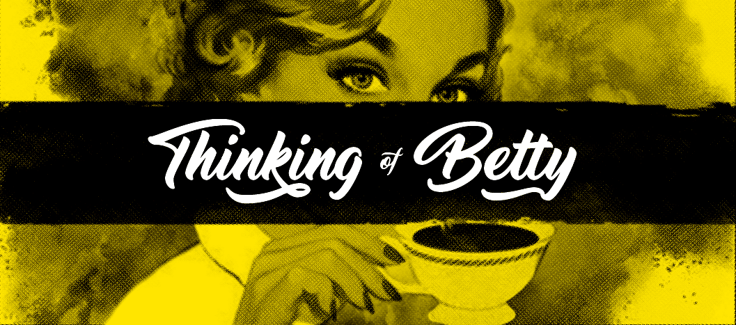 Thinking of Betty is a bold script font. The full commercial version comes with an additional complete light version and a set of alternate glyphes and contextual ligatures.